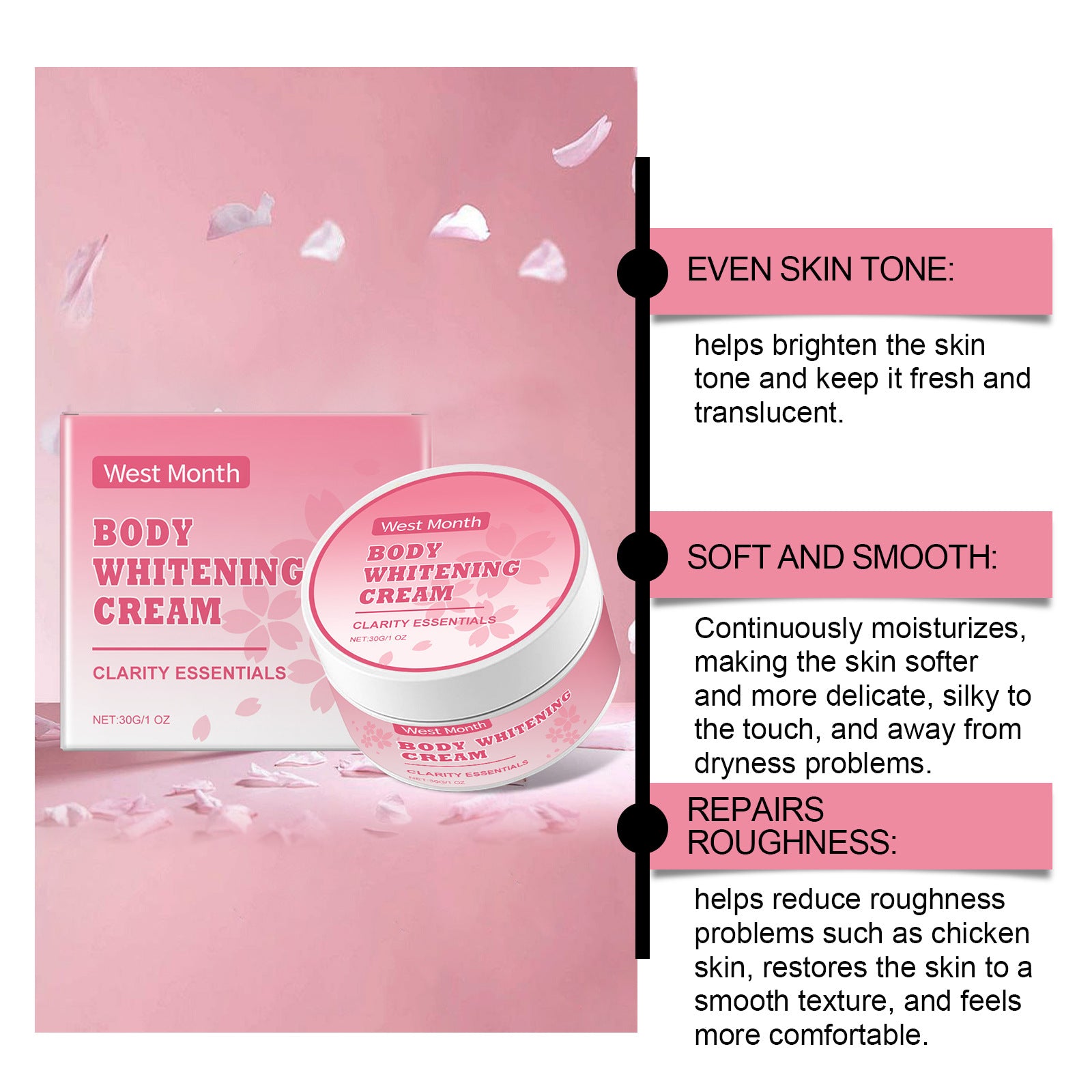 Body Whitening Cream Private Part Underarm Bleaching Butt Knee Brighten Remove Inner Thigh Intimate Inguinal Dark Dull Skin Care