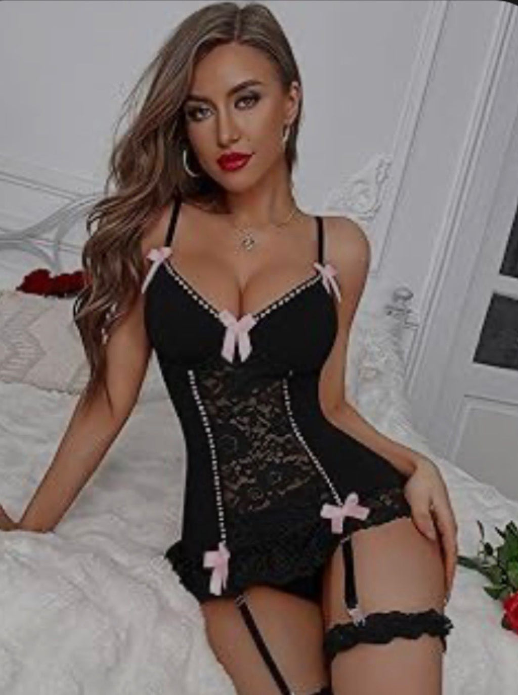 The Midnight Envie | Lace Lingerie & Garter Ensemble Sultry Midnight Black Colorway