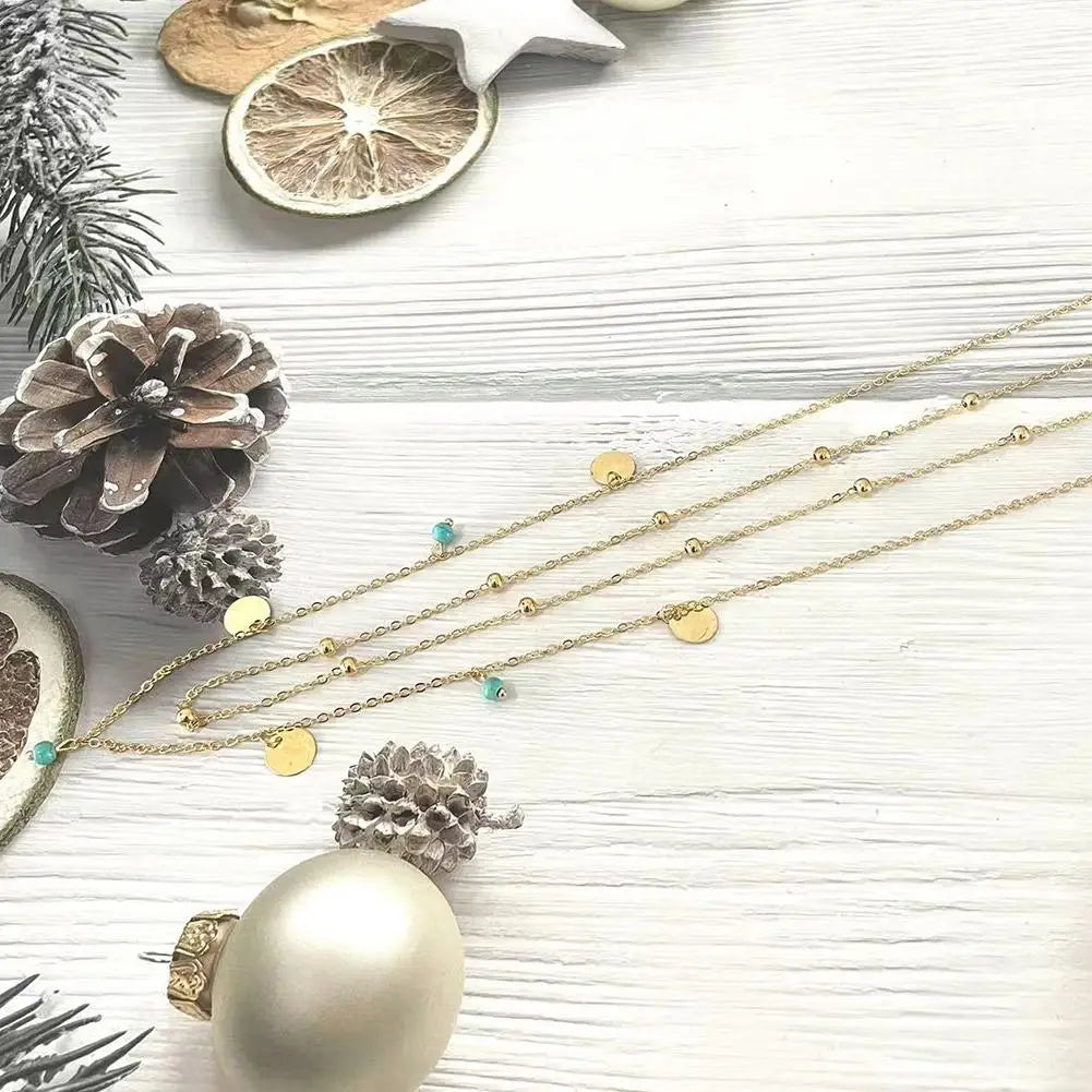 Boho Minimalism Multilayer Waist Beads Simple Tassel Sequin Waist Chain Leisure Hip-hop Double-layer Turquoise Body Waist Chain