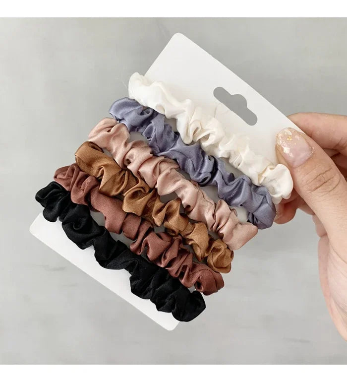 6Pcs/Set Satin Silk Hair Scrunchies for Women Girls Trendy Elastic Silk Hair Ties Solid Color Hair Accessories