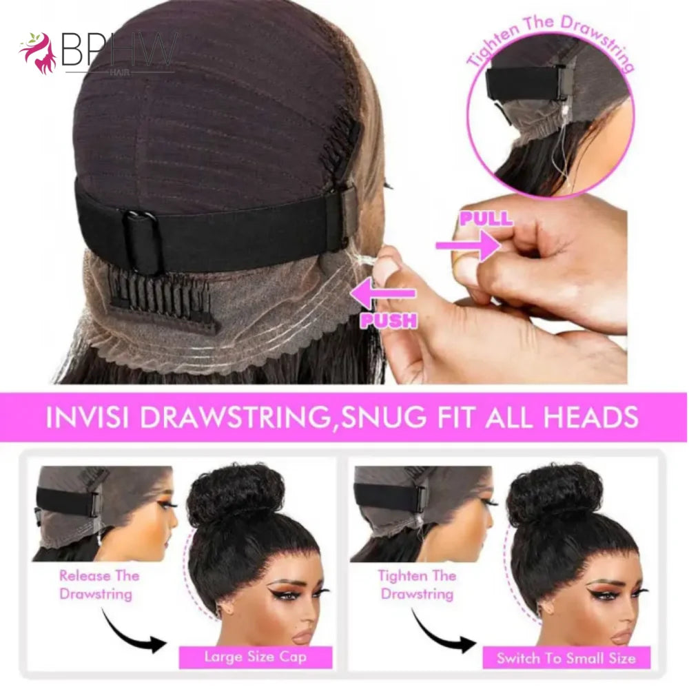 360 Full Lace Front Wig 100% Human Hair Kinky Curly Drawstring Snug Fit Glueless Wig Natural Color Invisible Strap 250 Density