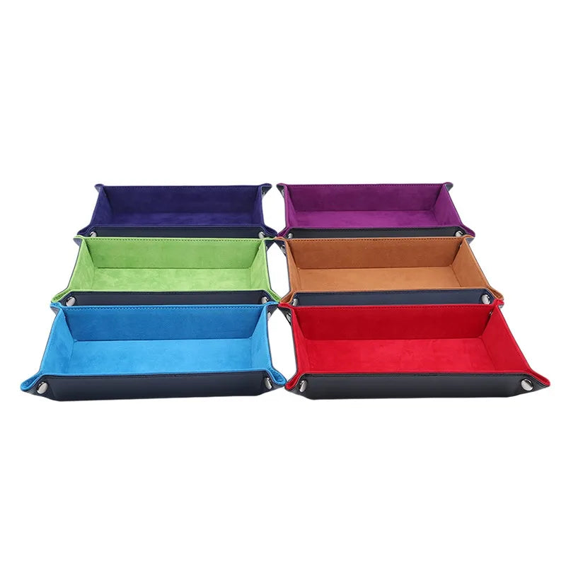 Earrings, Necklaces, Bracelets Jewelry Storage Tray Table Games Key Wallet Coin Trays Sundries Tray PU Leather Folding Dice Tray