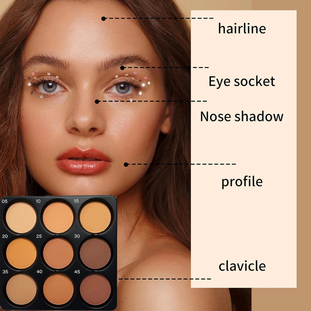 9 Color Powder Contour Palette, Matte Contouring Makeup Kit, Professional Facial Beauty Cosmetic Makeup