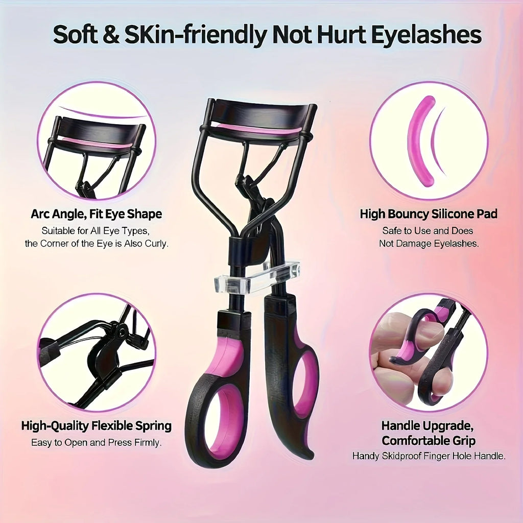 Women's Eyelash Curler Heavy-Duty & Ergonomic Handle with Contoured Design Black & Pink with Pink Tips Long-Lasting Lift