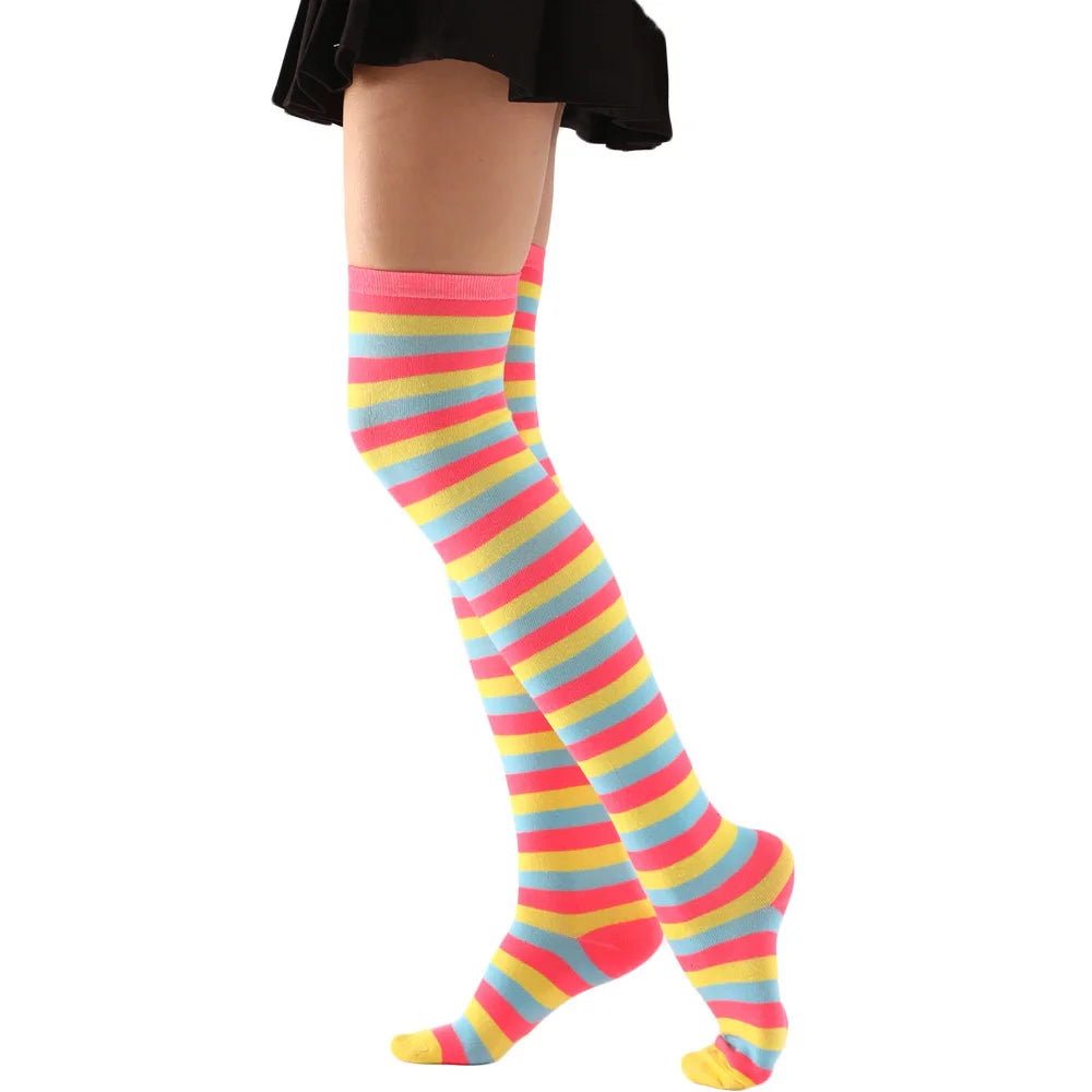Thigh High Socks Long Boot Stockings Gifts Women Over Knee High Socks Fashion Colorful Striped Stockings