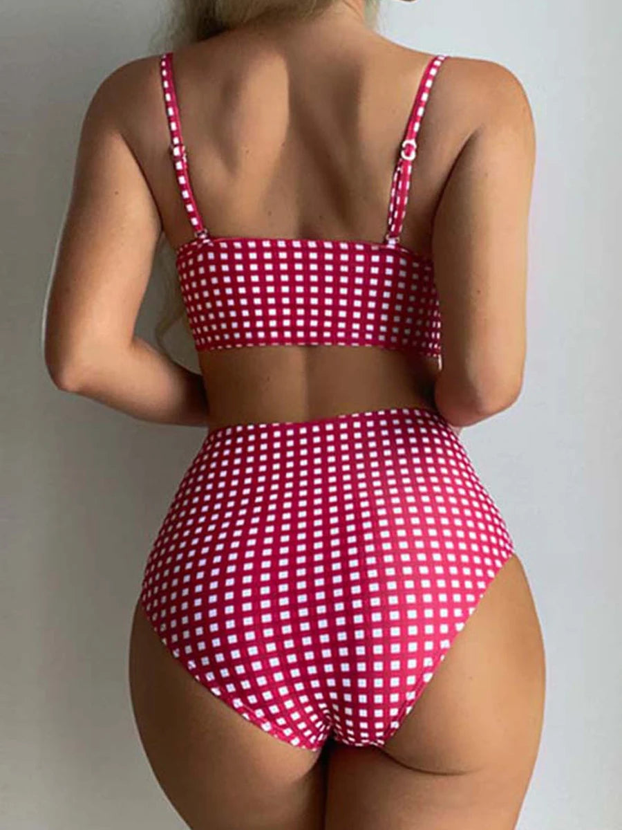 High Waist Bikinis 2026 Women Gingham Printed Swimwear Female Sexy Straped Swimsuit Female Padded Bathers Bathing Suit Beachwear
