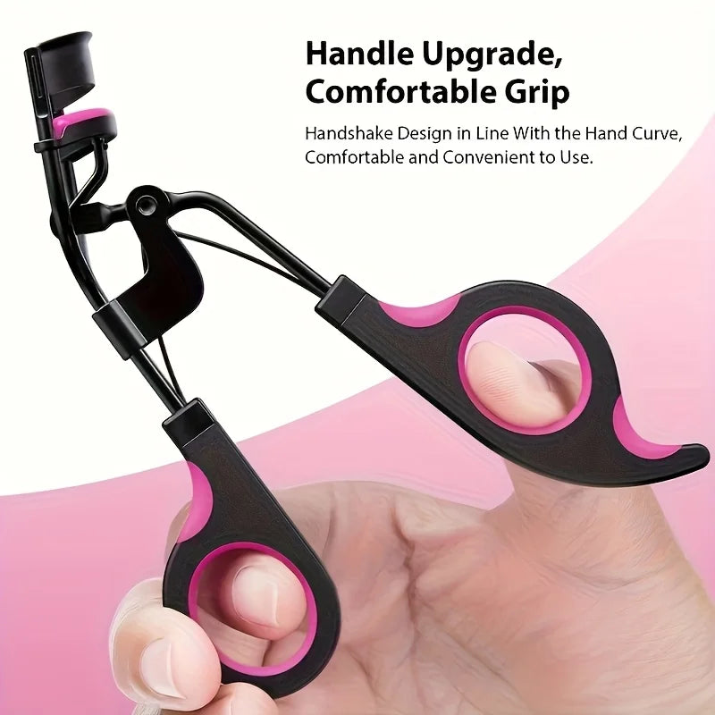 Women's Eyelash Curler Heavy-Duty & Ergonomic Handle with Contoured Design Black & Pink with Pink Tips Long-Lasting Lift