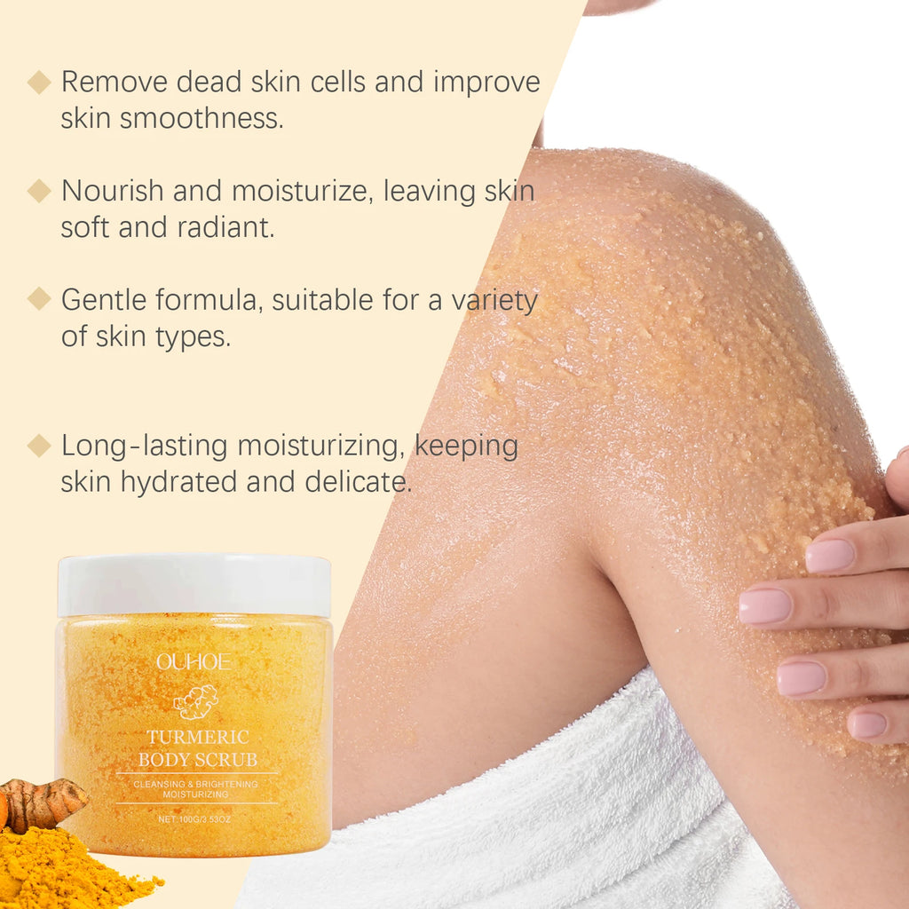Turmeric Body Scrub Soften Cutin Smooth Skin Moisturizing Brightening Sea Salt Exfoliating Pore Cleaning Lighten Dark Spots Acne