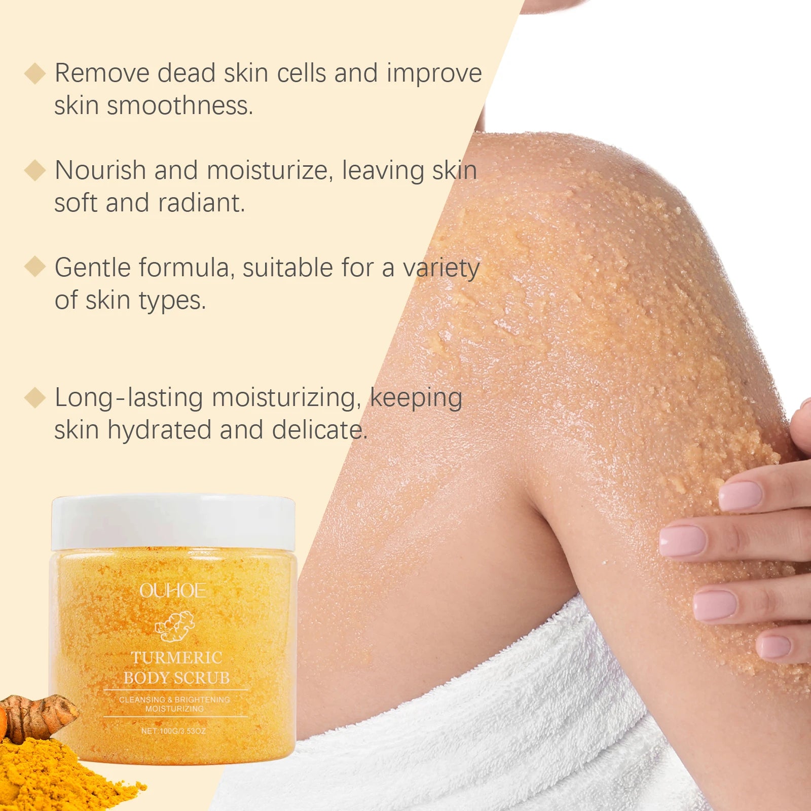 Turmeric Body Scrub Soften Cutin Smooth Skin Moisturizing Brightening Sea Salt Exfoliating Pore Cleaning Lighten Dark Spots Acne