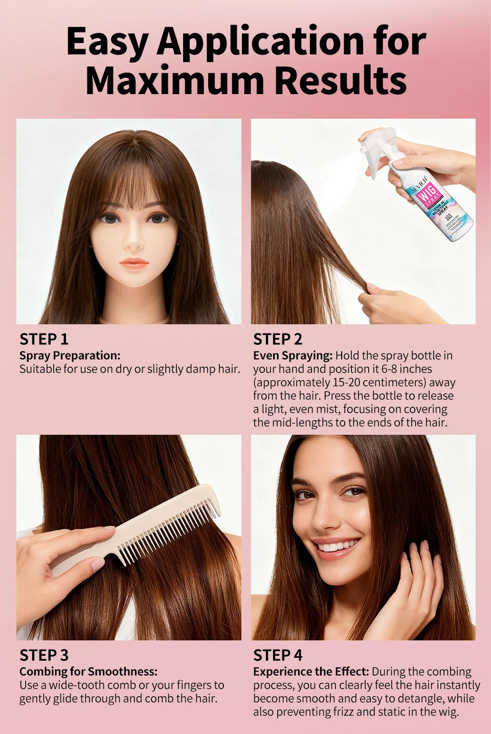 Leave-In Hair Conditioner Spray for Wig Collagen Keratin Hair Cream Smoothing Shiny Anti-Frizz Wig Detangler Spray Hair Care