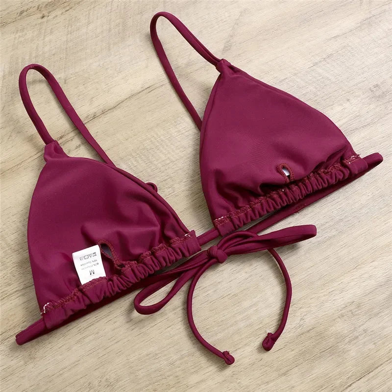 Women's Sexy 3-Piece Bikini Set - Push Up Bandage Triangle Swimsuit in Blue & Purple, Brazilian Beachwear