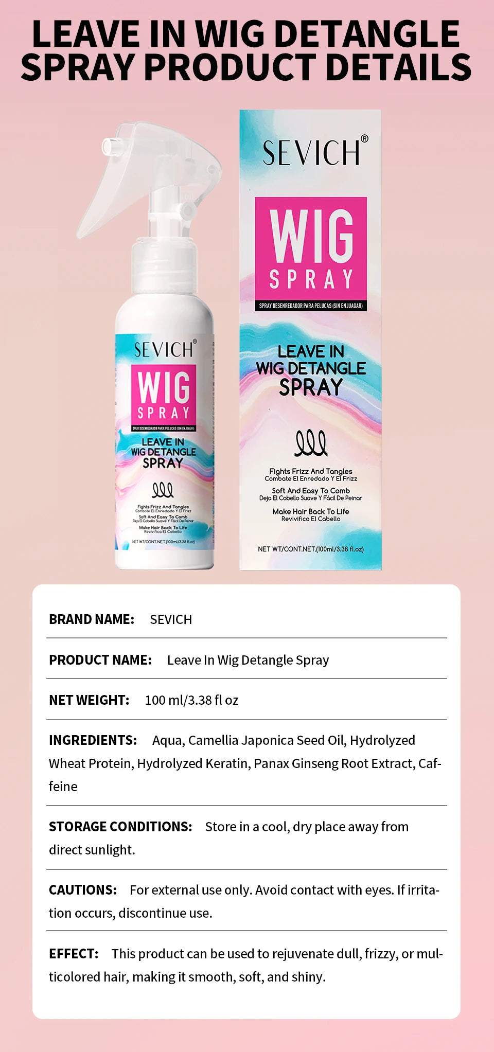 Leave-In Hair Conditioner Spray for Wig Collagen Keratin Hair Cream Smoothing Shiny Anti-Frizz Wig Detangler Spray Hair Care