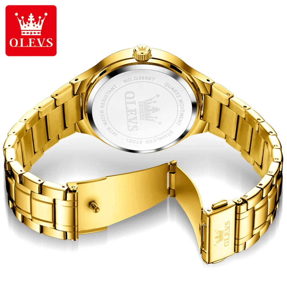 OLEVS 3650 Gold Watches for Men Classic Large Digital Dial Auto Date Waterproof Luminous Original Men's Quartz Wristwatch New