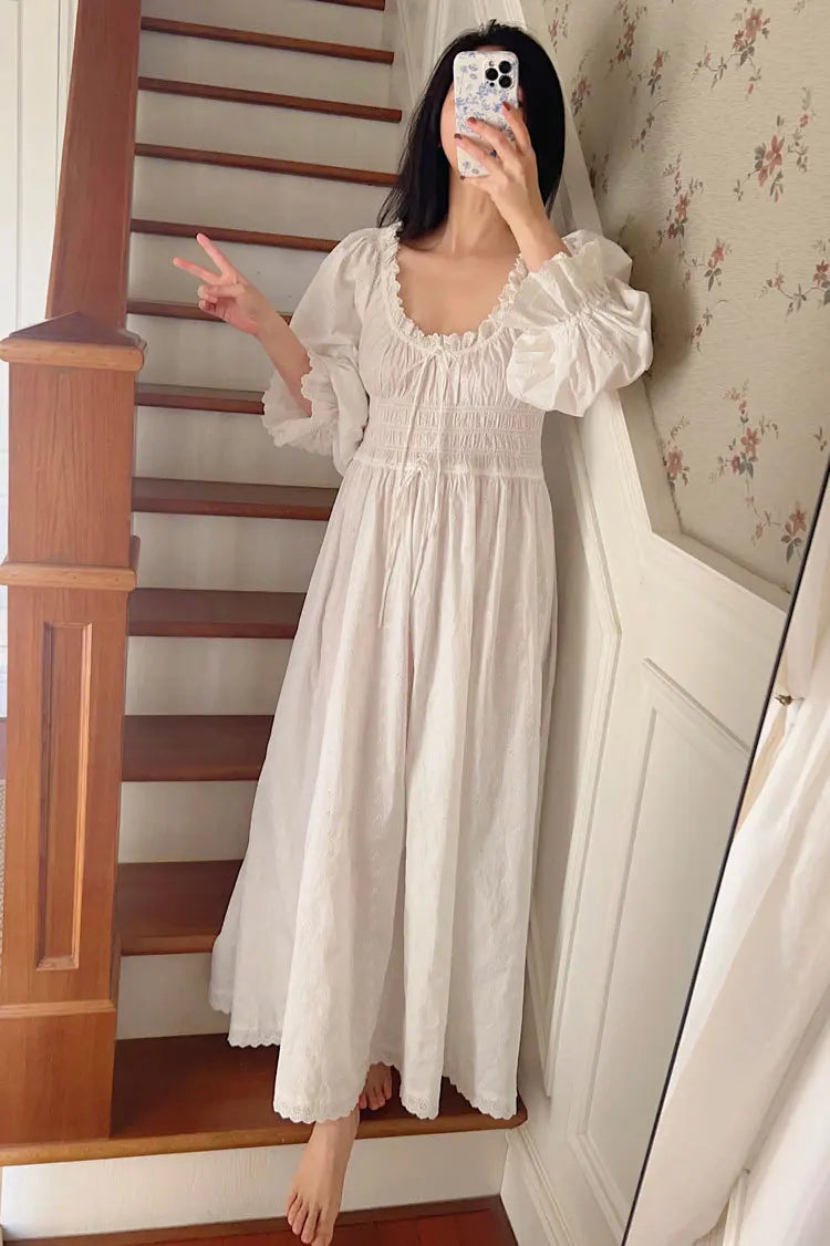Women 100% Cotton Nightdress Embroidery French Beautiful Sleepwear Sweet Palace Retro Princess Vintage Nightgown Morning Robe