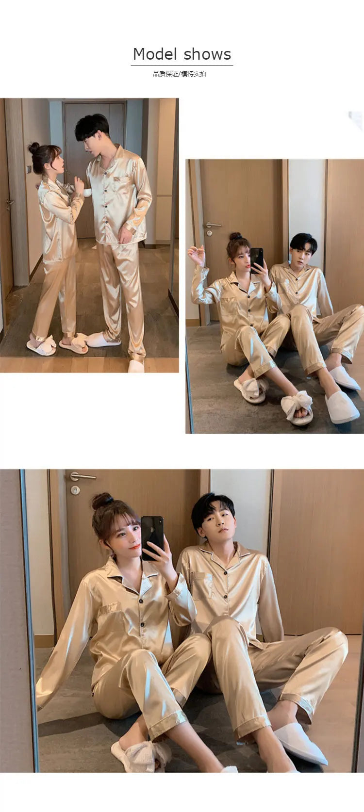 Sleepwear Couple Silk Satin Solid Color Pajama Sets Long Button-Down Pijama Plus Size Home Clothes Pyjamas Women Men Loungewear