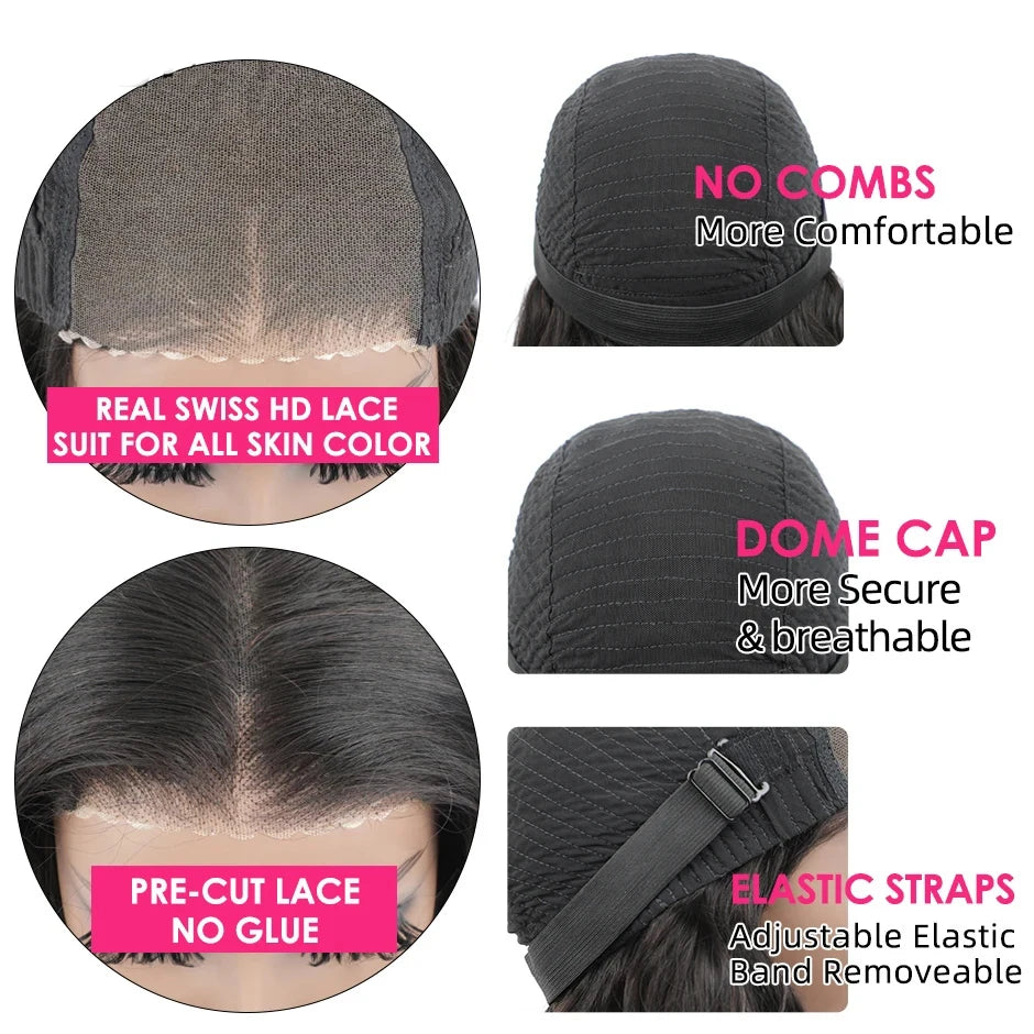 YAWAWE Glueless Wig Prebleached Knots Real Scalp Preplucked hairline Ready To Wear Go Wigs Precut Lace Water Wave Glueless Wigs