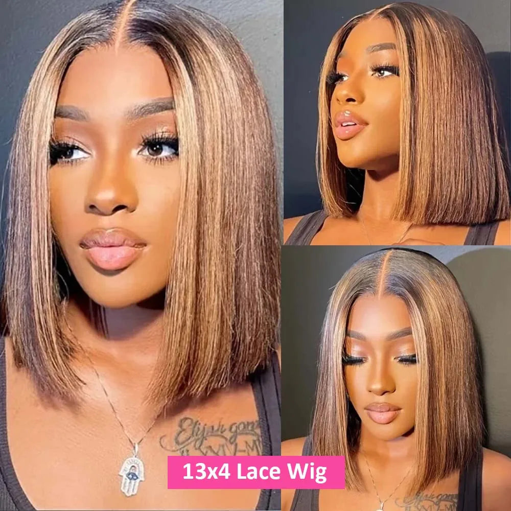13x4 Transparent Lace Front Bob Wig Human Hair Ombre Honey Blonde 13x4 Wigs 10-16inch  4/27 Colored Transparent Frontal Lace Wig