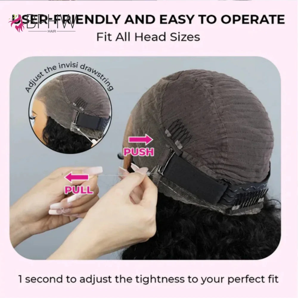 360 Full Lace Front Wig 100% Human Hair Kinky Curly Drawstring Snug Fit Glueless Wig Natural Color Invisible Strap 250 Density