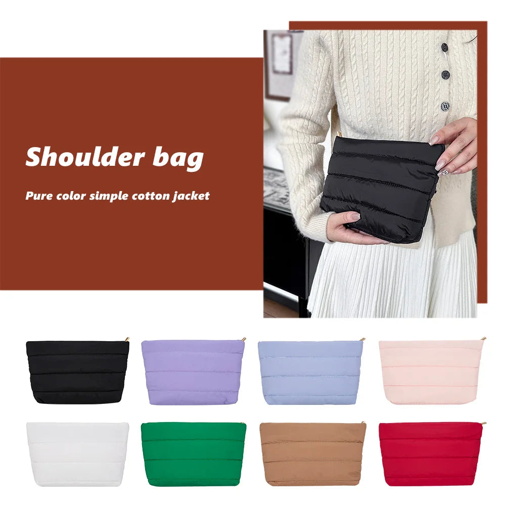 Fashion Cosmetic Bag for Women Cute Puffer Makeup Clutch Solid Toiletry Organizer Pouch Storage Pouches for Organization