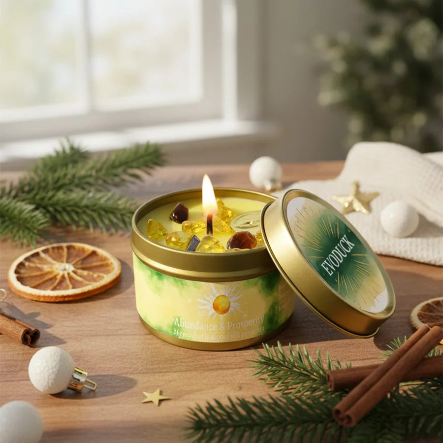 Scented Candles-3oz,Lavender&Chamomile Aroma with Healing Crystals, Great for Holiday Gifting Christmas/Halloween & Home Decor