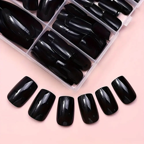 120pcs Black Press-On Nail Tips Full Coverage Ballet Shape Medium Length Solid Color Glossy Finish Durable Fake Nails Suitable