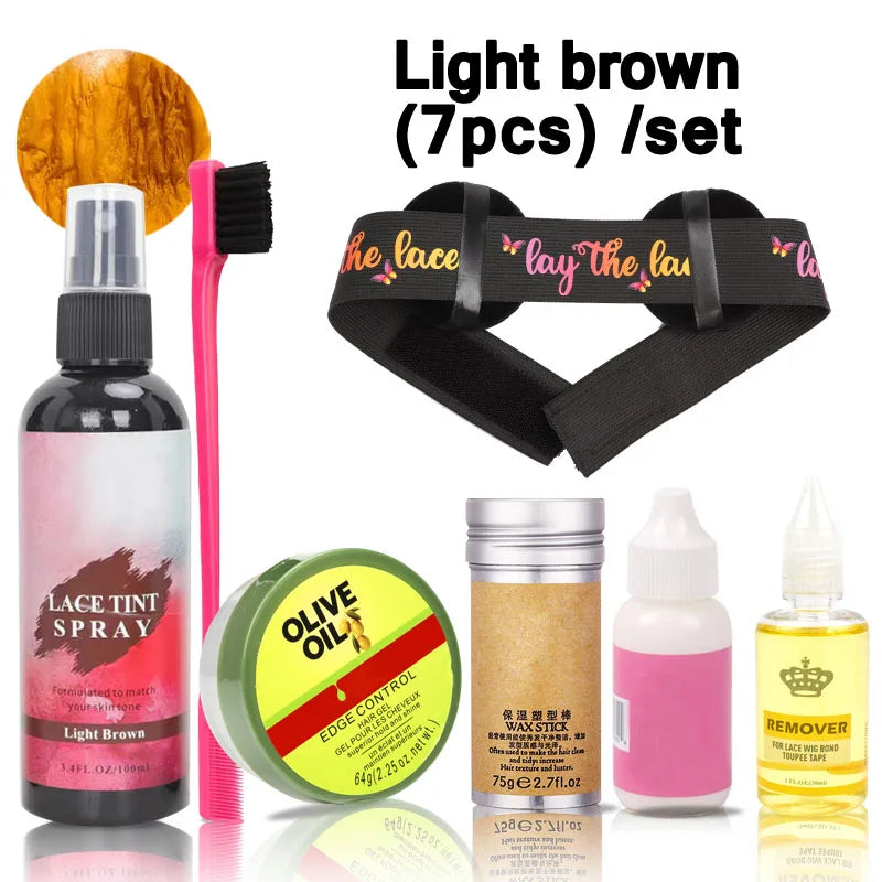 Lace Tint Spray For Wigs Hair Wax Stick Edges Control Wig Glue Adhesives Glue Remover Wig Installation Kit Set Brush Accessories