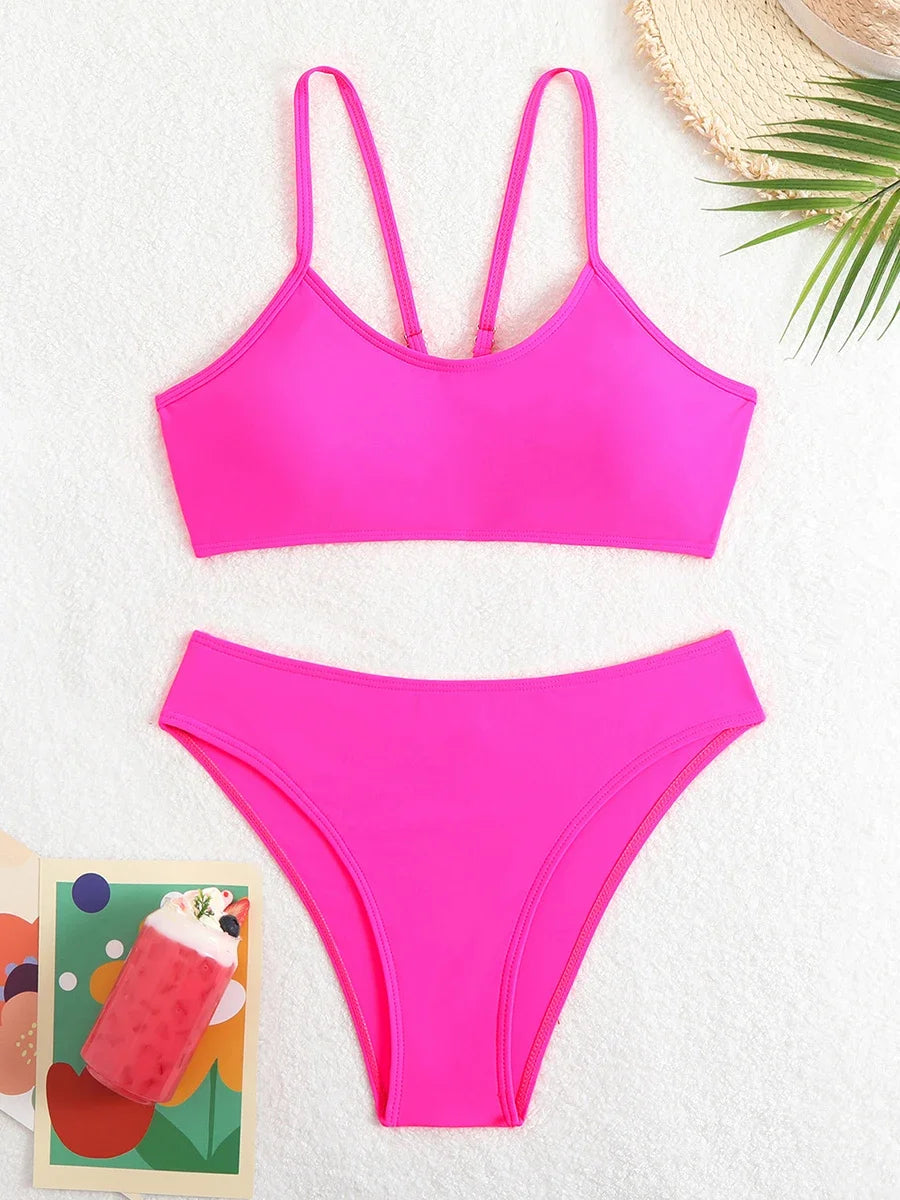 Sexy Woman Swimsuits 2026 Summer Swimwear Women's Bikinis for Female Two Pieces Beach Wear Solid Color Bikinis Set Bathing Suit