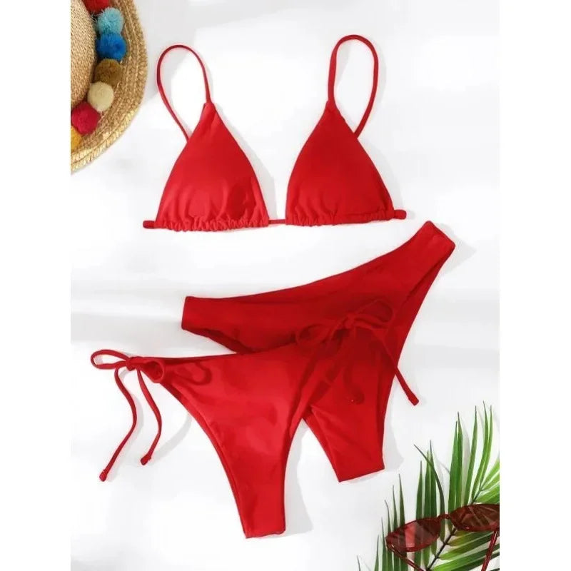 Women's Sexy 3-Piece Bikini Set - Push Up Bandage Triangle Swimsuit in Blue & Purple, Brazilian Beachwear