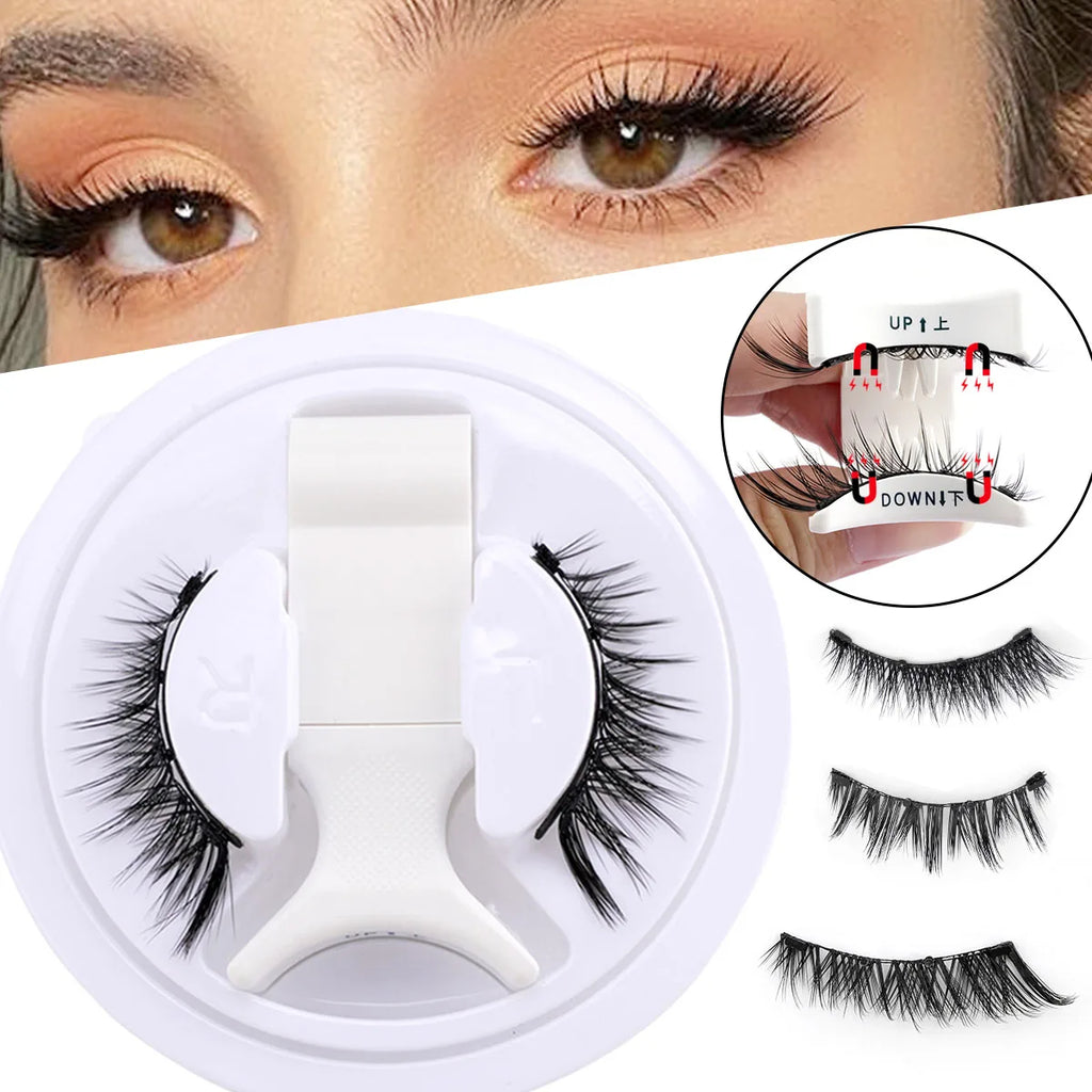1 Pair Magnetic Lashes For Eye With Winged Ends Soft Reusable Magnetic Eyelashes Natural Look 3D False Lashes Makeup With Tool