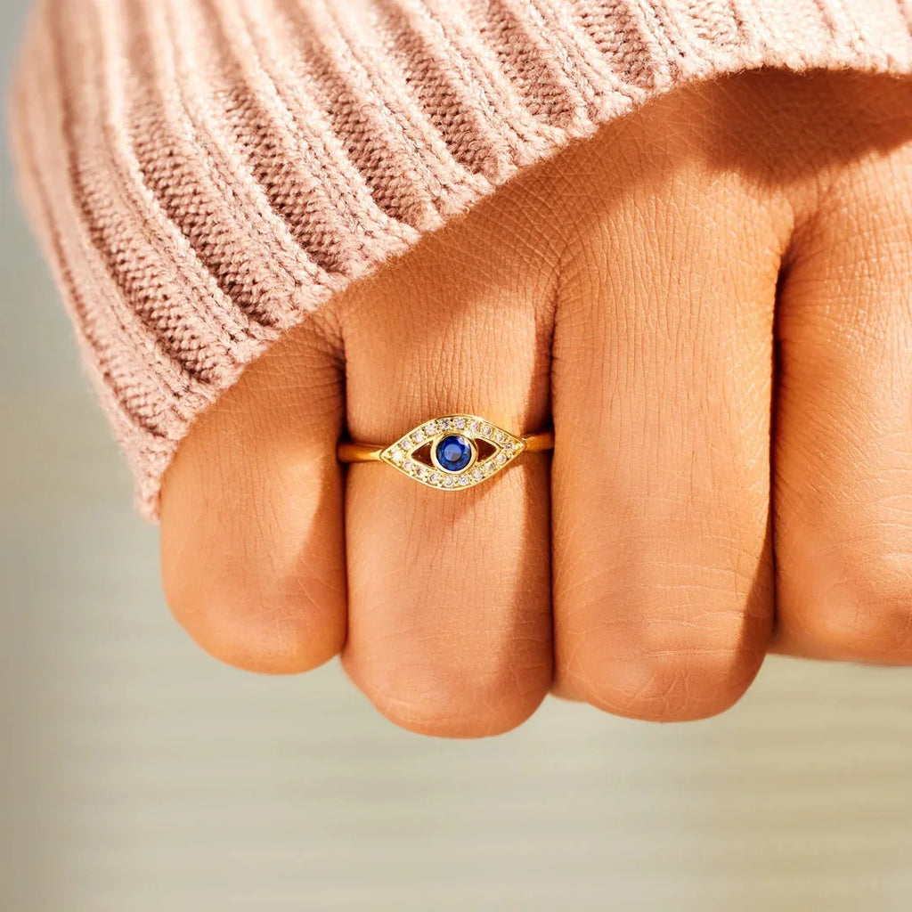 Evil Eye Protection Ring 14k Gold Plating Blue Shining Zirconia Spiritual Turkish Rings for Women Greek Nazar Amulet Jewelry