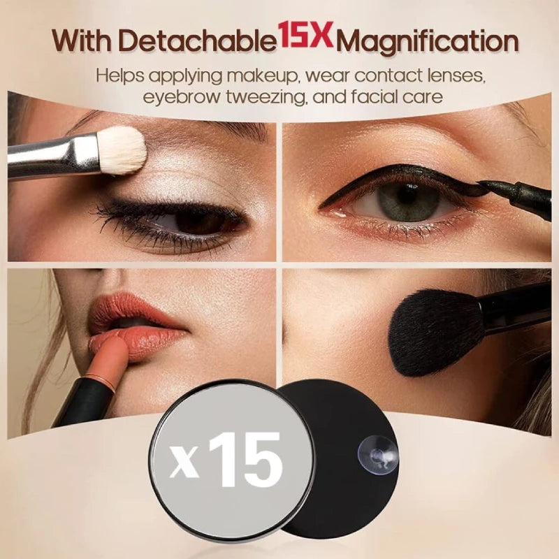 Vanity Makeup Mirror with Lights Detachable 15x Magnification 3 Color Lighting Modes Touch Screen Control 360°Rotation