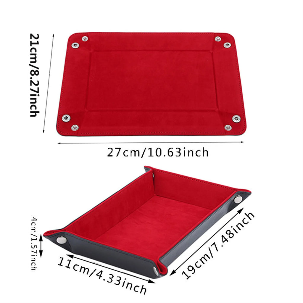 Earrings, Necklaces, Bracelets Jewelry Storage Tray Table Games Key Wallet Coin Trays Sundries Tray PU Leather Folding Dice Tray