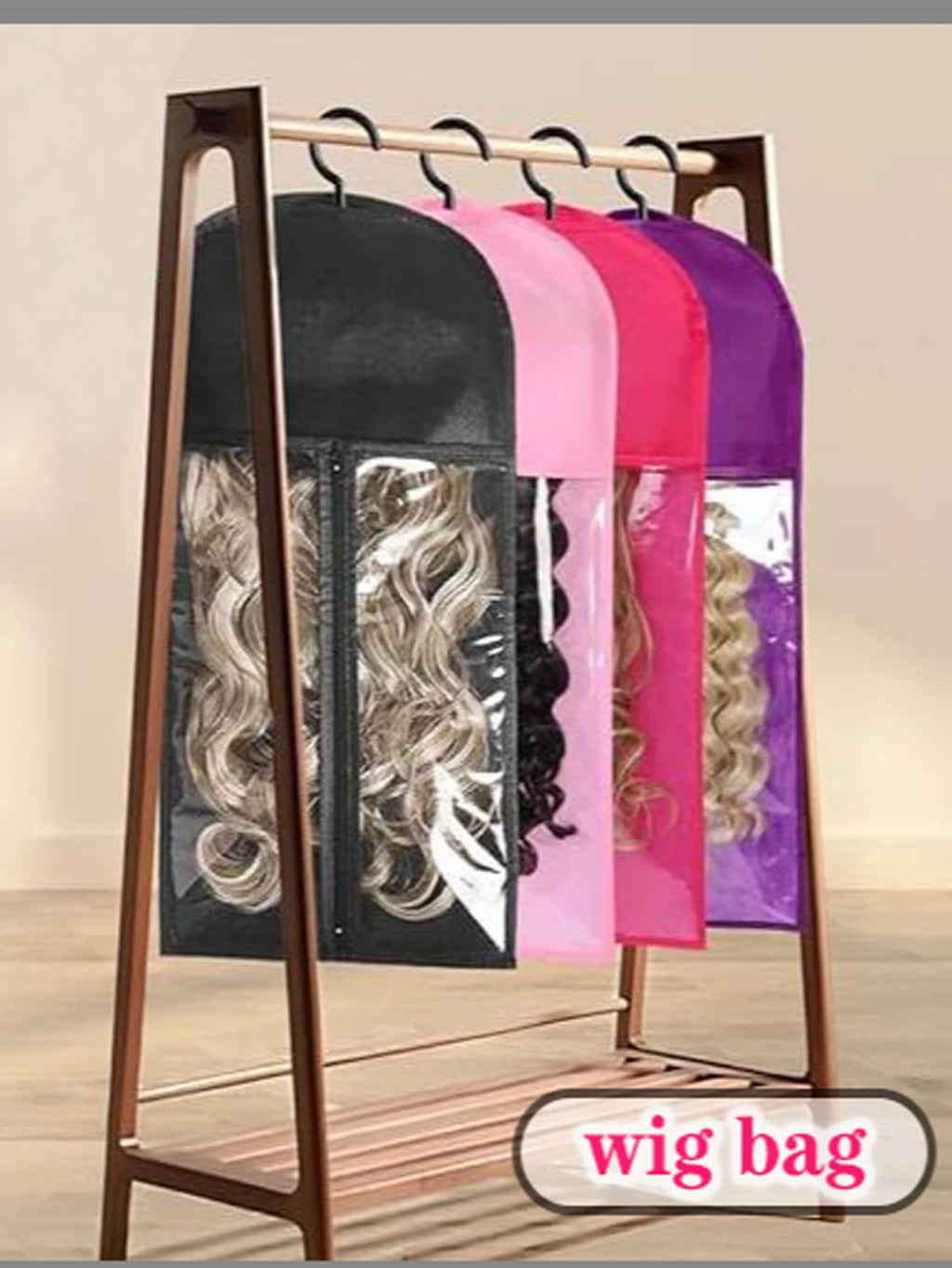 Wig Storage Bag For Long Hair Extension Storage Bag With Hanger For Wigs Hair Extensions Hairpiece Wig Bag With Black Wig Hanger