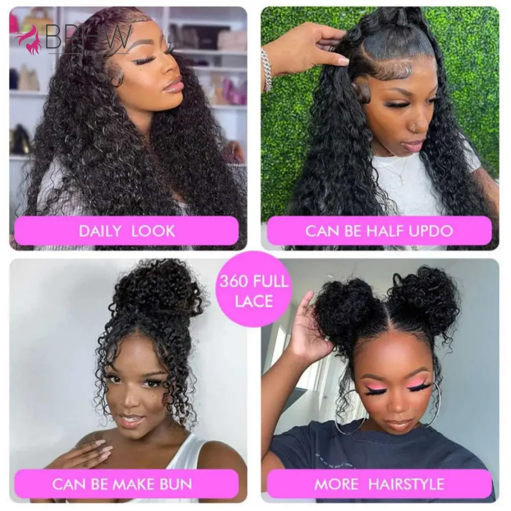 360 Full Lace Front Wig 100% Human Hair Kinky Curly Drawstring Snug Fit Glueless Wig Natural Color Invisible Strap 250 Density