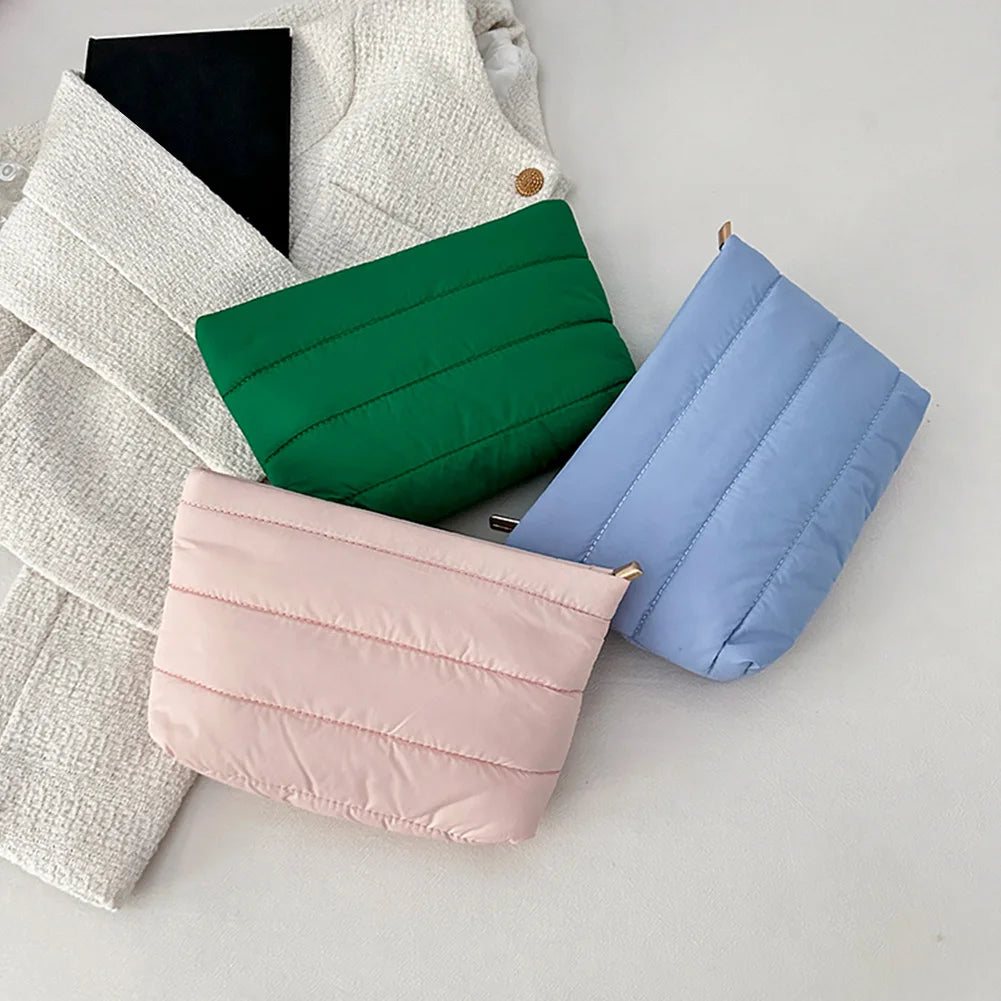 Fashion Cosmetic Bag for Women Cute Puffer Makeup Clutch Solid Toiletry Organizer Pouch Storage Pouches for Organization