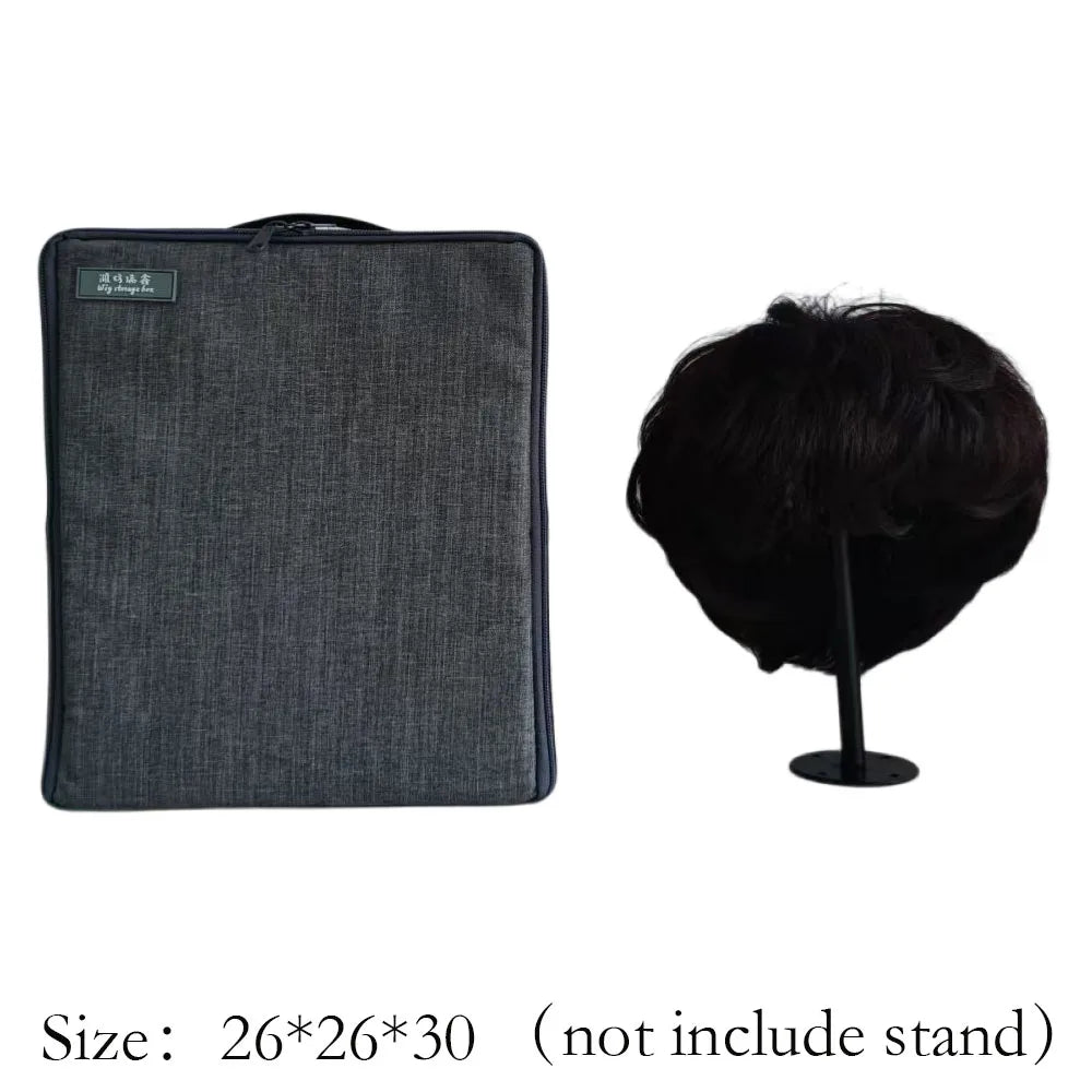 Wig Storage Box For Toupee Closure Frontal Hand Carry Wig Bag With Head And Stand Wig Packaging Box Grey