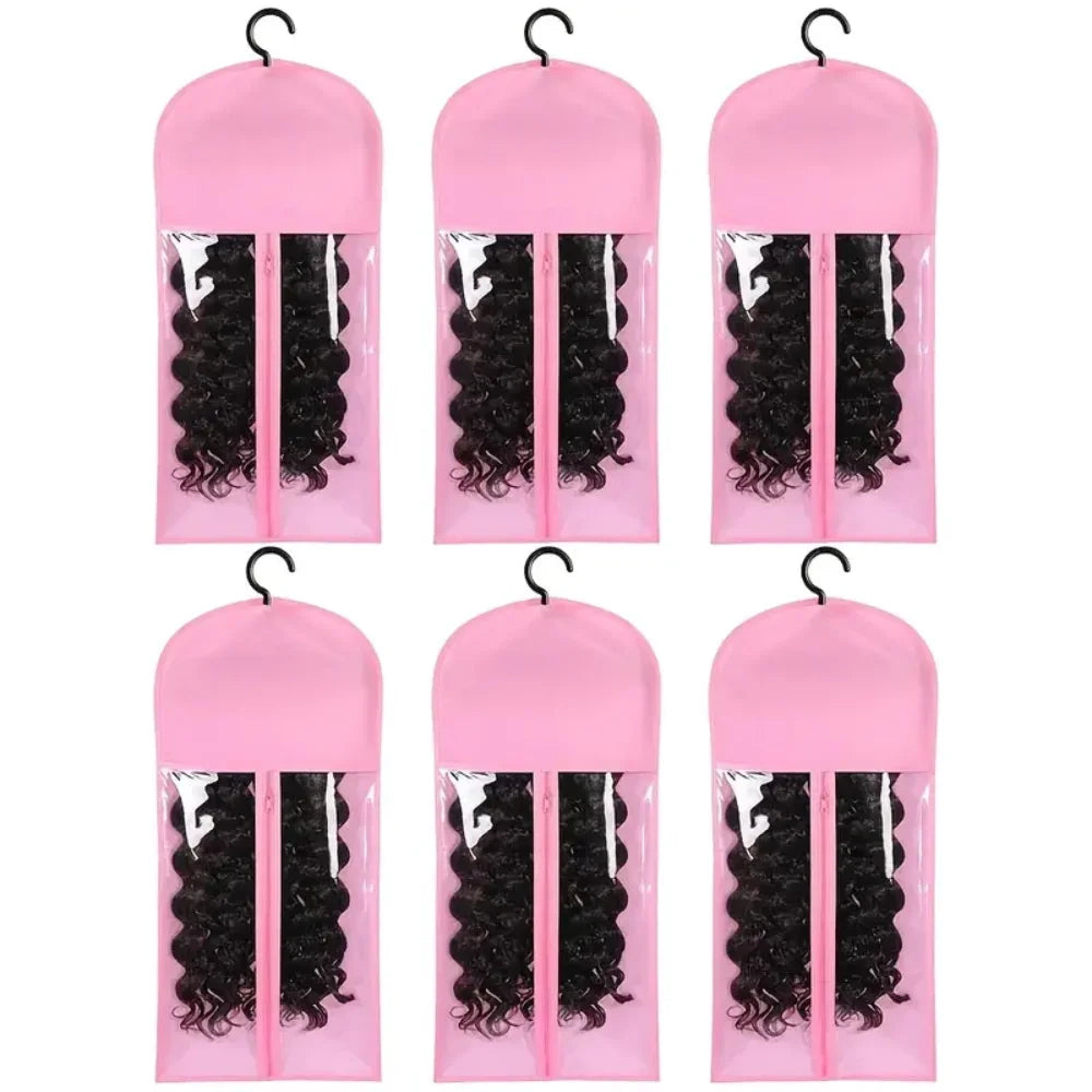 6pcs Wig Storage Bags with Hangers-Durable Hair Extension Organizer for Multiple Wigs & Accessories, Transparent Design