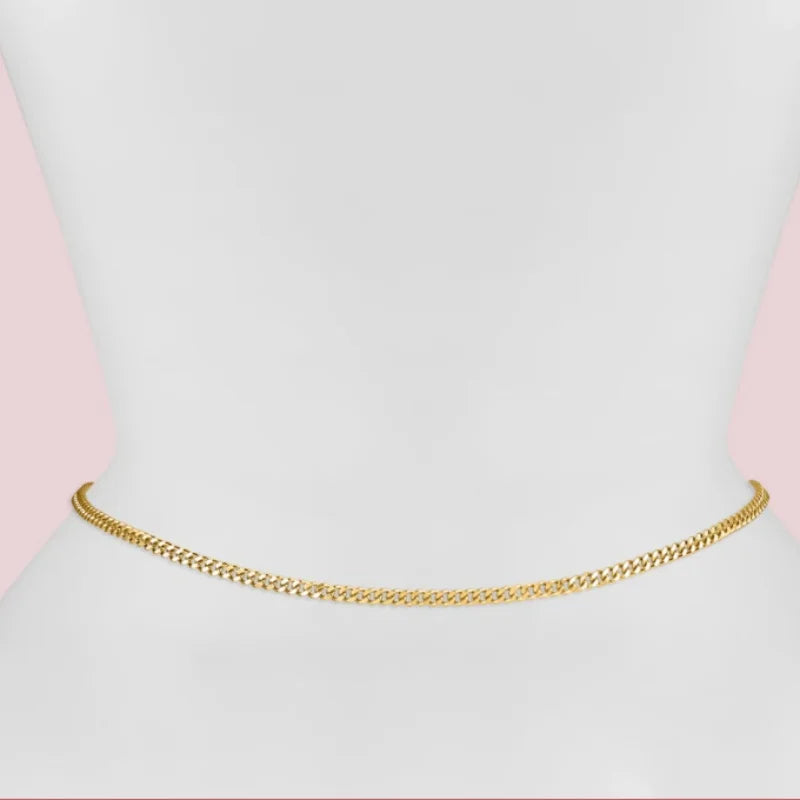 Waterproof Waist Chains for Women 14K Gold Plated STAINLESS STEEL Layered Cuban Pearl Satellite Beads Belly Belt Body Jewelry