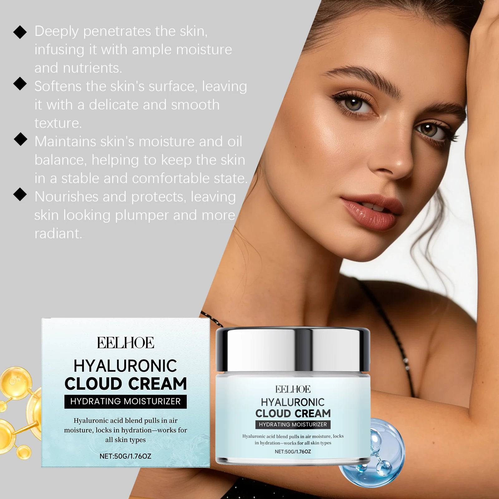 Hyaluronic Acid Facial Moisturizing Cream - Gently Nourishes and Hydrates, Leaves Skin Soft and Radiant, Ideal for Daily Care