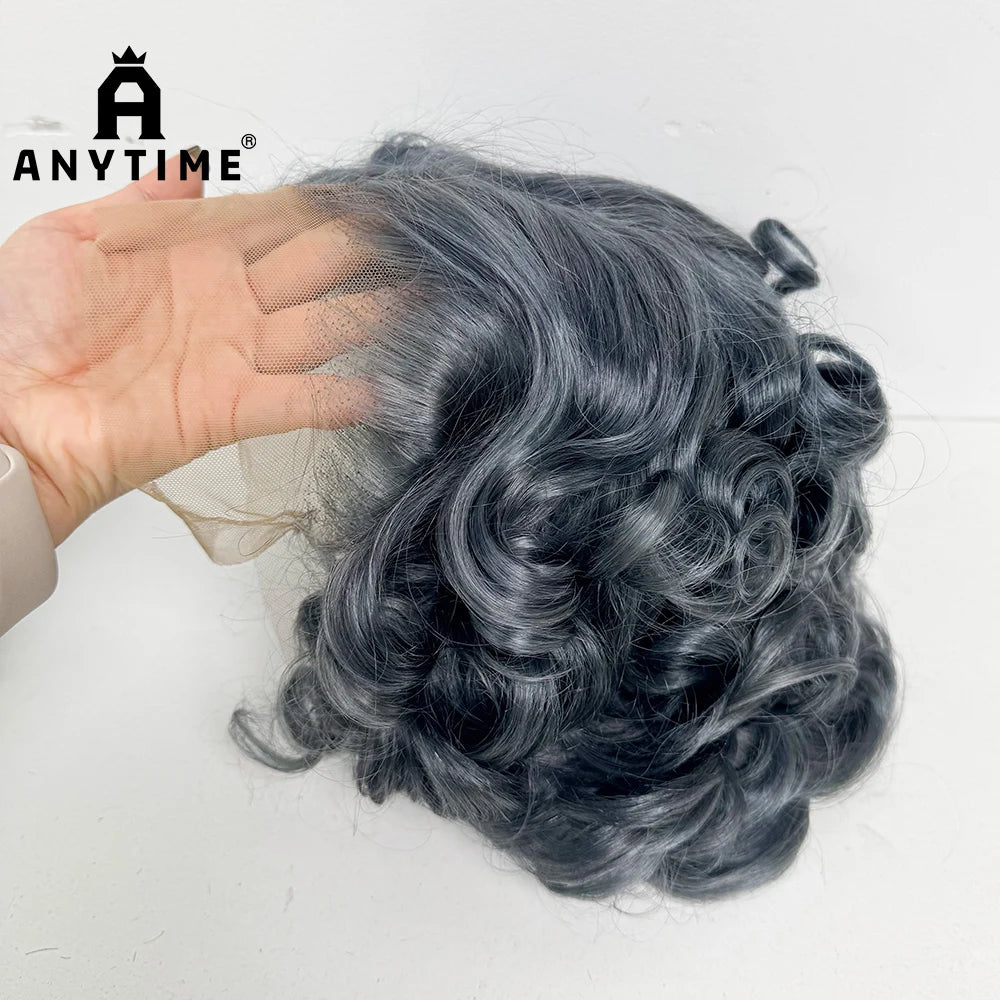 13x4 Transparent Lace Frontal Wigs Loose Bouncy Curly Human Hair Wig 250% Density Gray Short Wave Curly Wigs for Black Women
