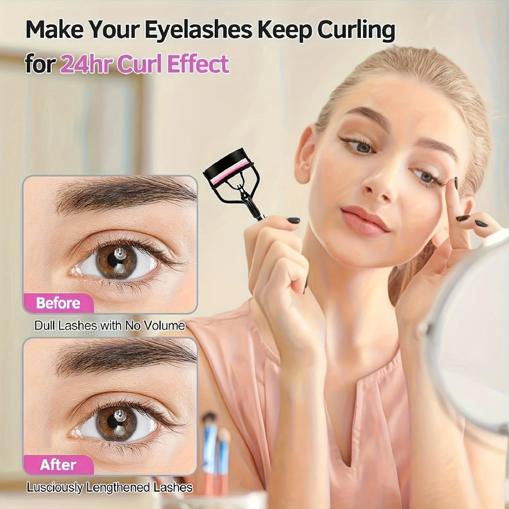 Women's Eyelash Curler Heavy-Duty & Ergonomic Handle with Contoured Design Black & Pink with Pink Tips Long-Lasting Lift
