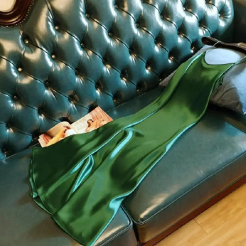 Women Slip Dress Silky Satin V Neck Backless Sleeveless Spaghetti Strap Prom Party Dress A-line Loose Hem Strappy Dress