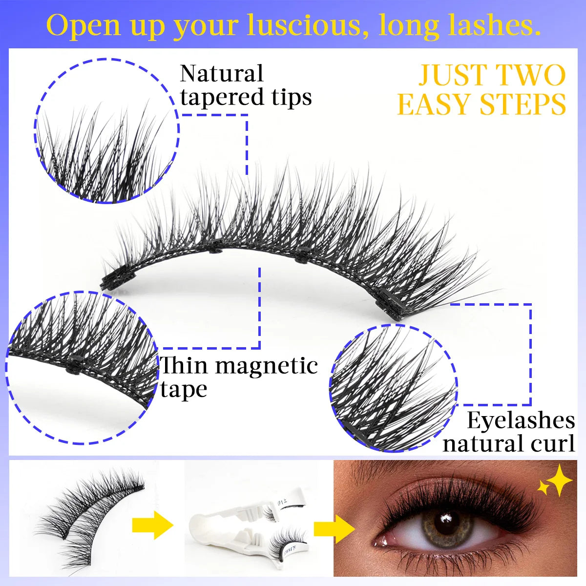 1 Pair Magnetic Lashes For Eye With Winged Ends Soft Reusable Magnetic Eyelashes Natural Look 3D False Lashes Makeup With Tool