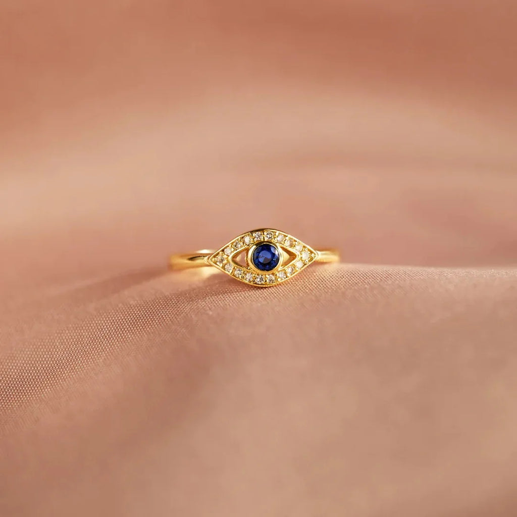 Evil Eye Protection Ring 14k Gold Plating Blue Shining Zirconia Spiritual Turkish Rings for Women Greek Nazar Amulet Jewelry