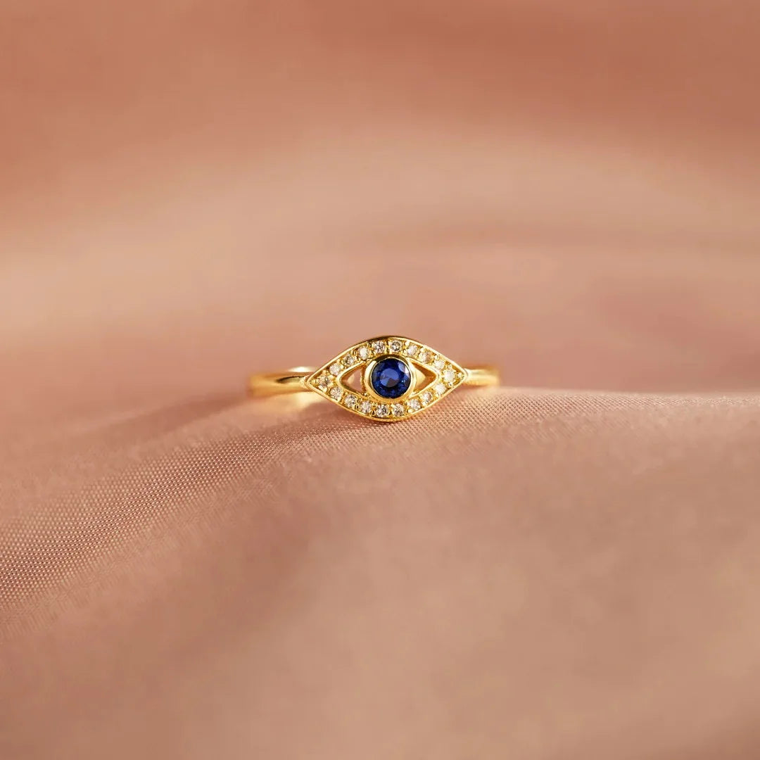Evil Eye Protection Ring 14k Gold Plating Blue Shining Zirconia Spiritual Turkish Rings for Women Greek Nazar Amulet Jewelry