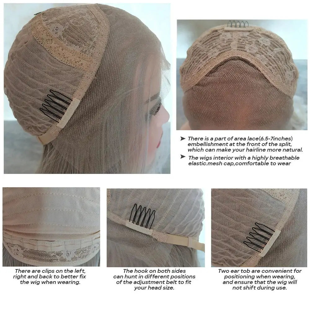 Glueless Lace Wig Wear and Go Synthetic Lace Front Wigs for Women Brown Highlights Body Wave Wig Middle Part Realistic Look