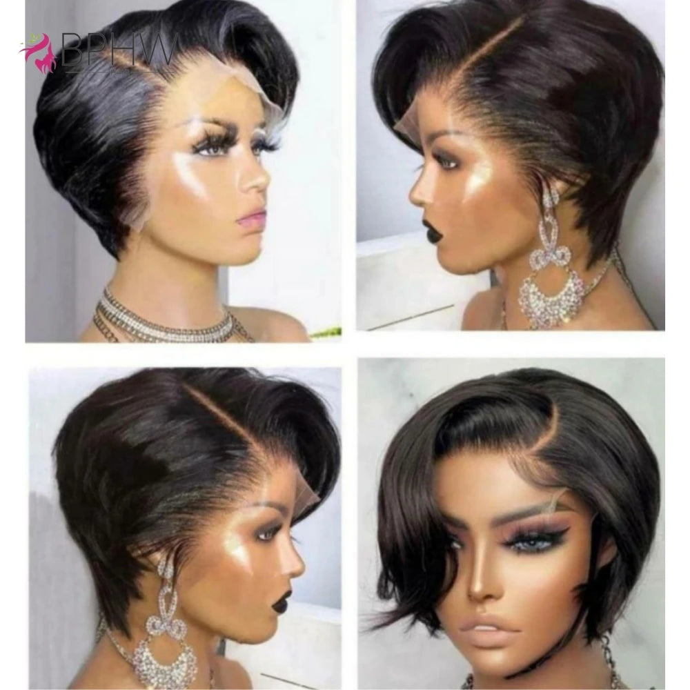 Transparent Lace Human Hair Wig For Women Straight Short Bob Wig 13x4 Lace Wig Pre pluck Brazilian Virgin Hair Wig Pixie Cut Wig