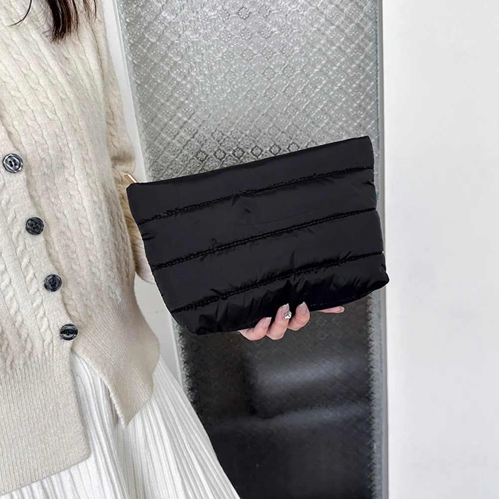 Fashion Cosmetic Bag for Women Cute Puffer Makeup Clutch Solid Toiletry Organizer Pouch Storage Pouches for Organization