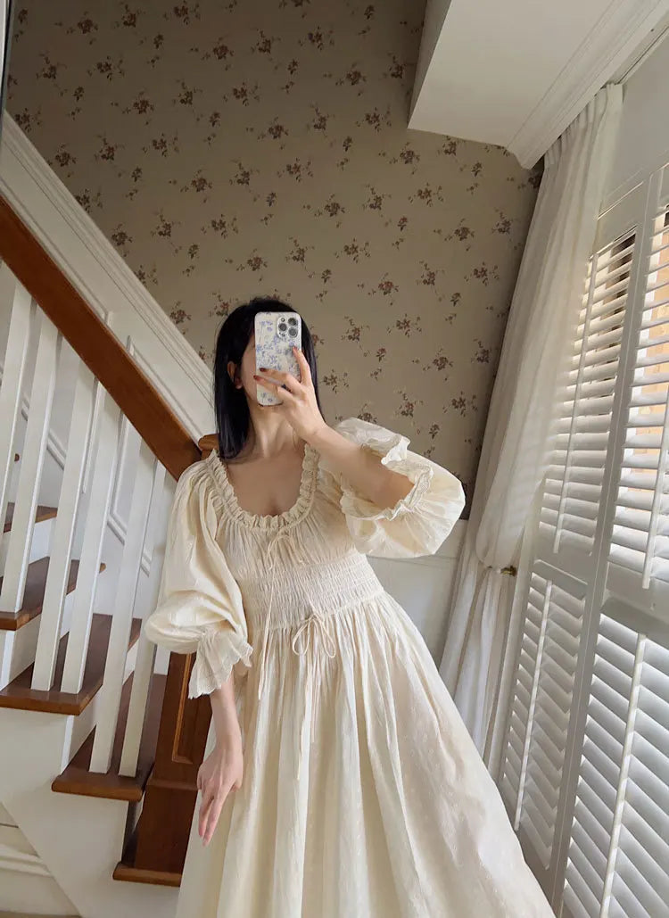 Women 100% Cotton Nightdress Embroidery French Beautiful Sleepwear Sweet Palace Retro Princess Vintage Nightgown Morning Robe