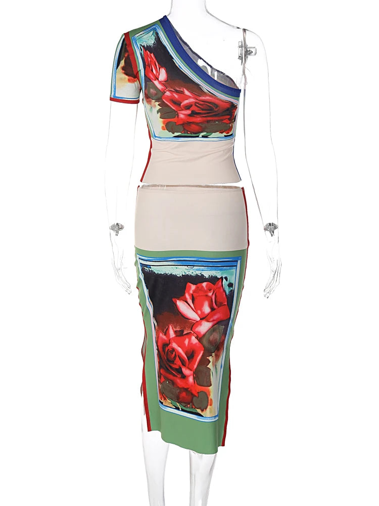 Two Piece Matching Sets Women 2033 Summer Crop Tops Midi Skirt  Vacation Outfits Streetwear Wholesale Items For Business